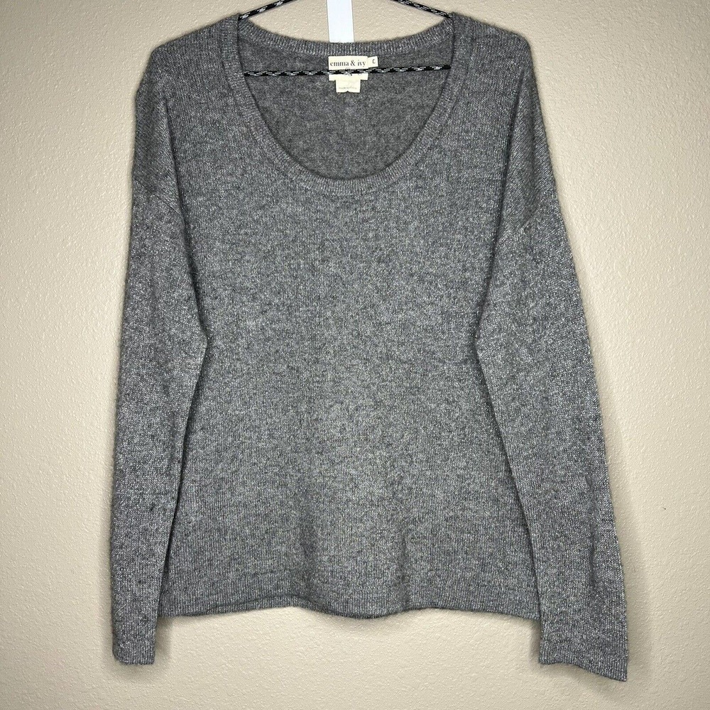 Emma & Ivy Women's Gray Metallic 100% Cashmere Pull Over Sweater Size L
